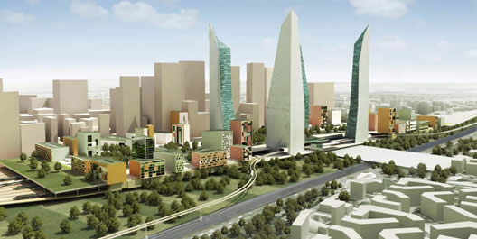 PORTZAMPARC - Copyright Portzamparc - Projet pur une gare Nord Europe a? Aubervilliers - Consultation de 2008 : Aubervilliers, la Gare Nord Europe, le quartier d'affaires et l'annulaire