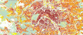 La population par bâtiments. IAU ÎdF 2008, IGN 2003, INSEE 2006 Interatlas, Orthophoto 2008