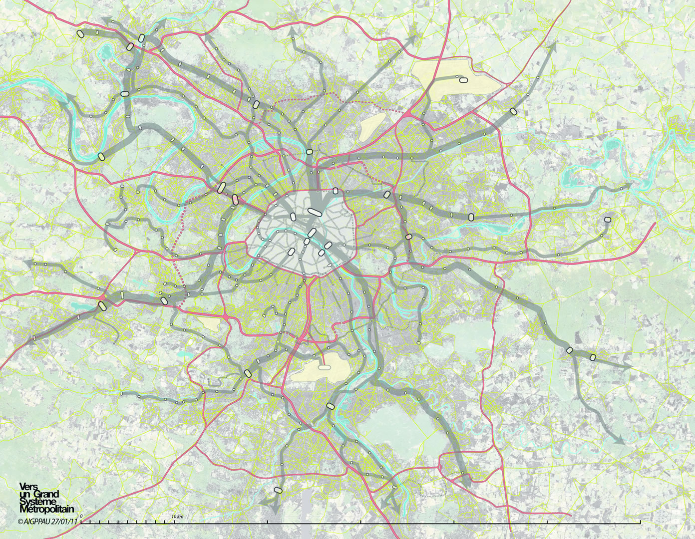 Fond de carte du Scénario de mobilité de l'Atelier International du Grand Paris